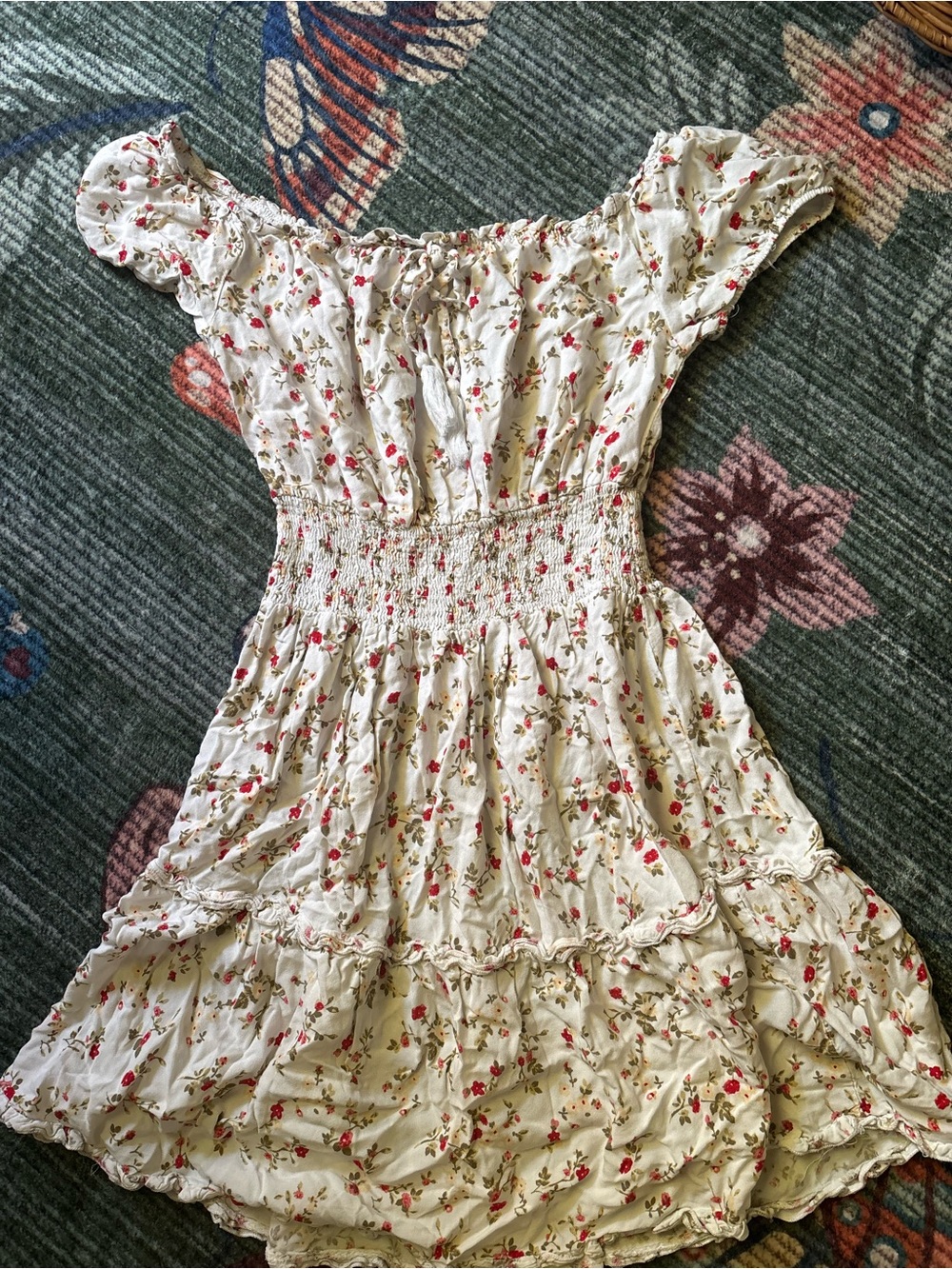 J for Justify Cream Floral Mini Dress with Red Accents